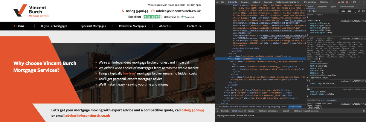 Front-end view of content block with code